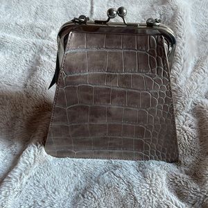 crocodile embossed leather chain strap bag